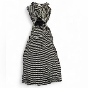 a ren Striped Sleeveless Black and Cream Stripe Women's Maxi Dress (S)